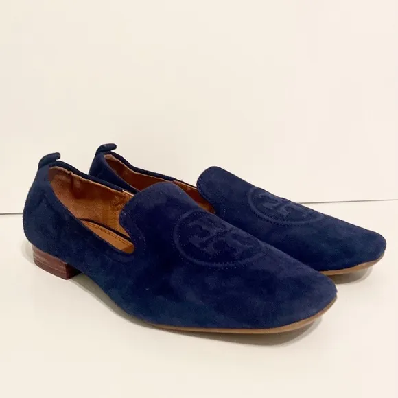 New Tory Burch Leigh Blue Suede Loafers Size 7