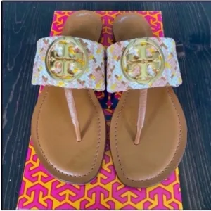 NEW Tory Burch Women's Woven Multicolor Benton Band Flat Sandals Size 8.5