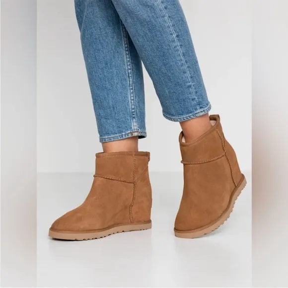 New UGG Classic Femme Wedge Brown Tan Boots