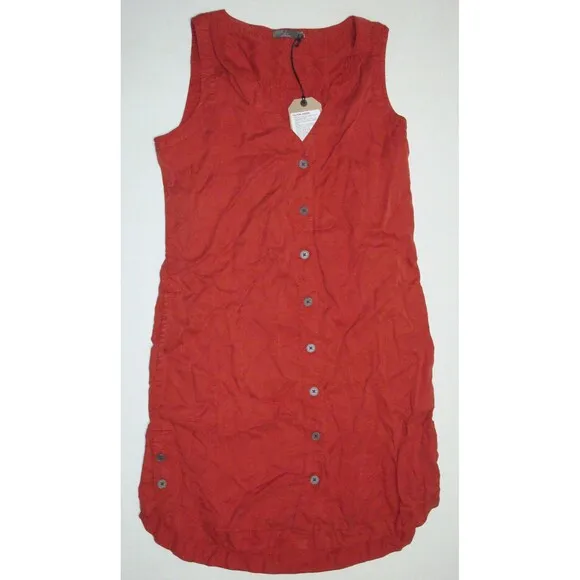 New Womens NWT PrAna M Talton Dress Pockets Patina Red Buttons Sleeveless Soft
