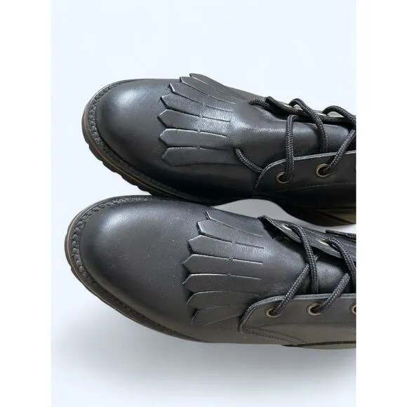 NEW Women's Tony Lama Black Leather Roper Lace Up Kiltie Boots 5.5 B