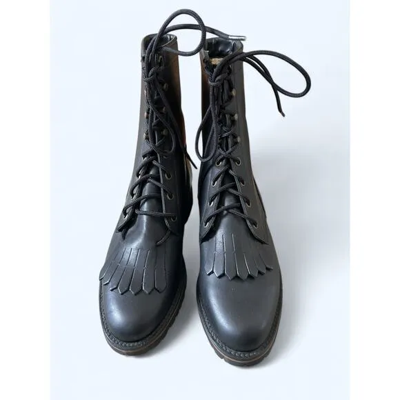 NEW Women's Tony Lama Black Leather Roper Lace Up Kiltie Boots 5.5 B
