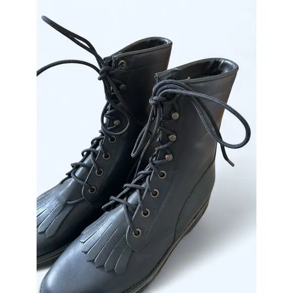 NEW Women's Tony Lama Black Leather Roper Lace Up Kiltie Boots 5.5 B