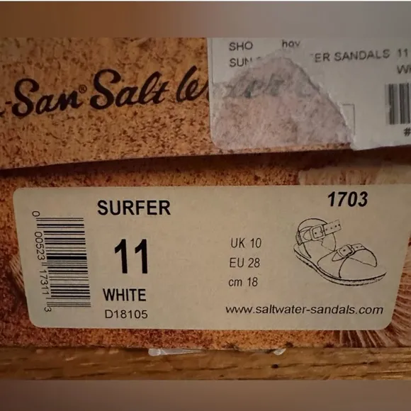 New wt box white children  salt water surfer sandals. Size 11