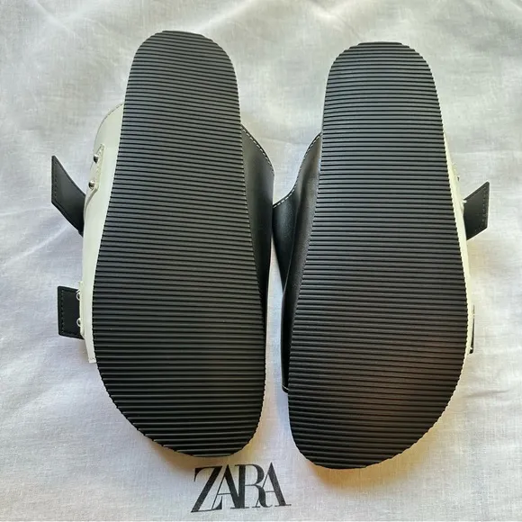 New Zara Flat Buckled Black and White Sandals 1609/610 Size 10