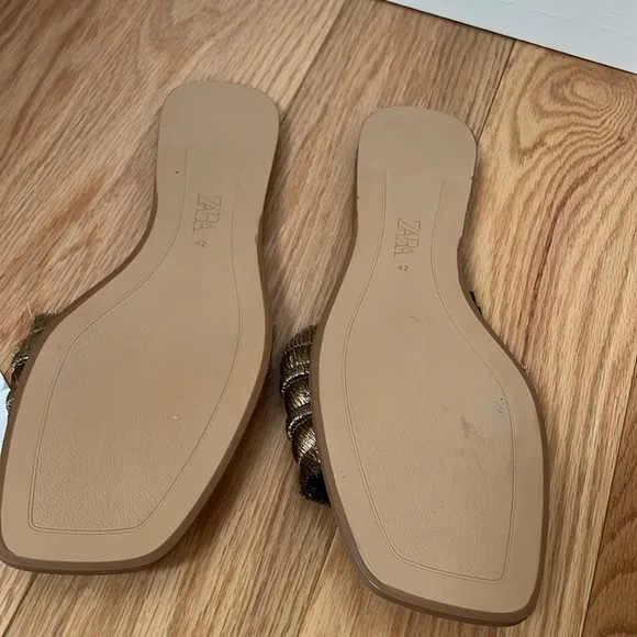 New! Zara gold fringe square toe  Slide Sandals in size 11.
