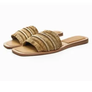 New! Zara gold fringe square toe  Slide Sandals in size 11.