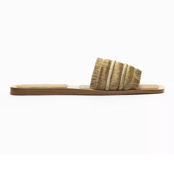 New! Zara gold fringe square toe  Slide Sandals in size 11.