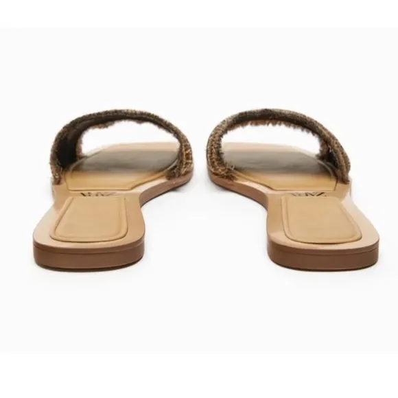 New! Zara gold fringe square toe  Slide Sandals in size 11.