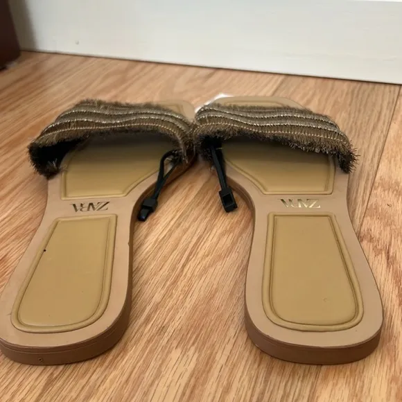New! Zara gold fringe square toe  Slide Sandals in size 11.
