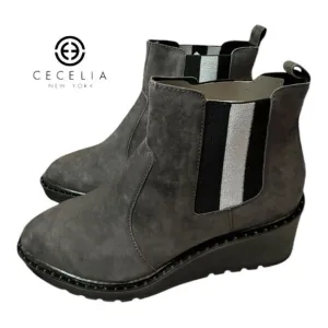 NEW Cecelia New York Gemma Slip On Gray Wedge Ankle Boots Booties 9.5
