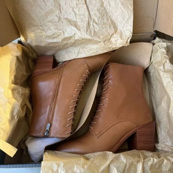 NEW Frye Georgia Lace Up Boots Women Size 10 Tan Leather Square Toe Prairie Boho