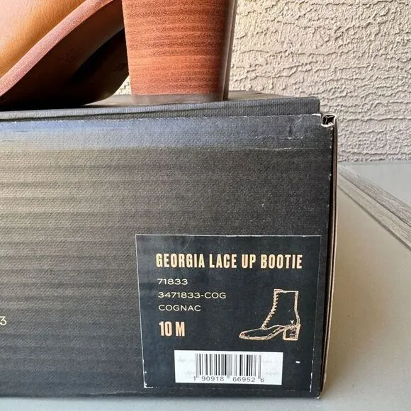 NEW Frye Georgia Lace Up Boots Women Size 10 Tan Leather Square Toe Prairie Boho