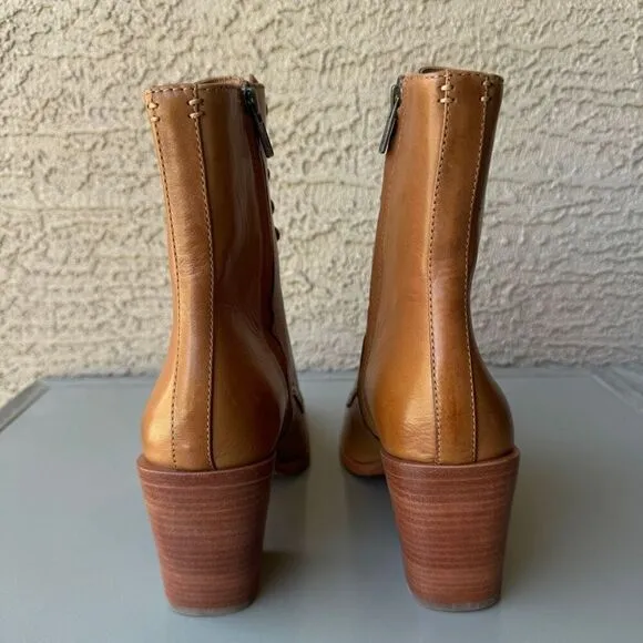 NEW Frye Georgia Lace Up Boots Women Size 10 Tan Leather Square Toe Prairie Boho