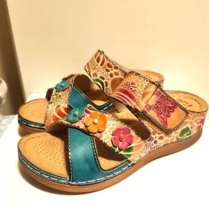 NEW L'Artiste by Spring Step Goodys Floral Leather Strappy Sandals sz.6/36 $180