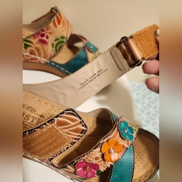 NEW L'Artiste by Spring Step Goodys Floral Leather Strappy Sandals sz.6/36 $180