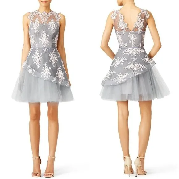 Nha Khanh Kenzie Gray Lace Tulle Dress $495