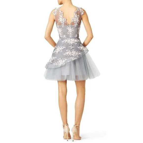 Nha Khanh Kenzie Gray Lace Tulle Dress $495