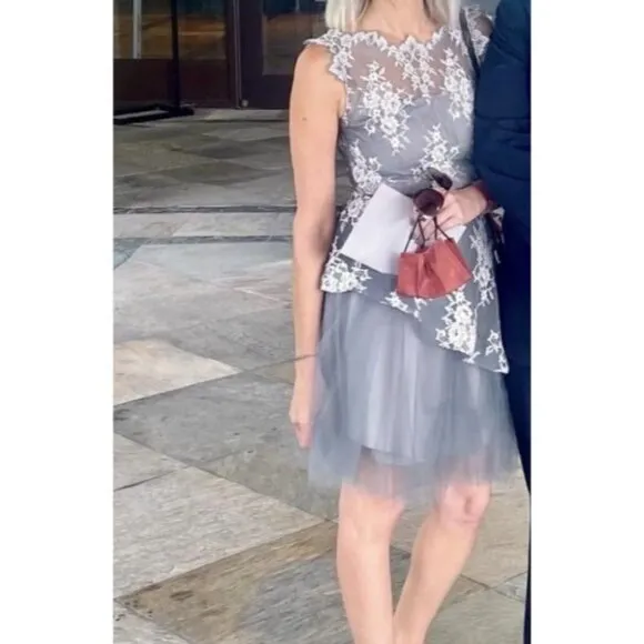 Nha Khanh Kenzie Gray Lace Tulle Dress $495