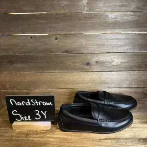 NIB Big Kids Nordstrom Black Faux Leather Casual Comfort Penny Loafers Size 3 Y
