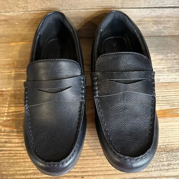 NIB Big Kids Nordstrom Black Faux Leather Casual Comfort Penny Loafers Size 3 Y