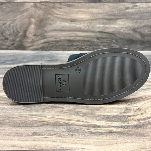 NIB Blondo 8M Waterproof Emilia Black Nubuck Slide Flat Sandals Jute Trim
