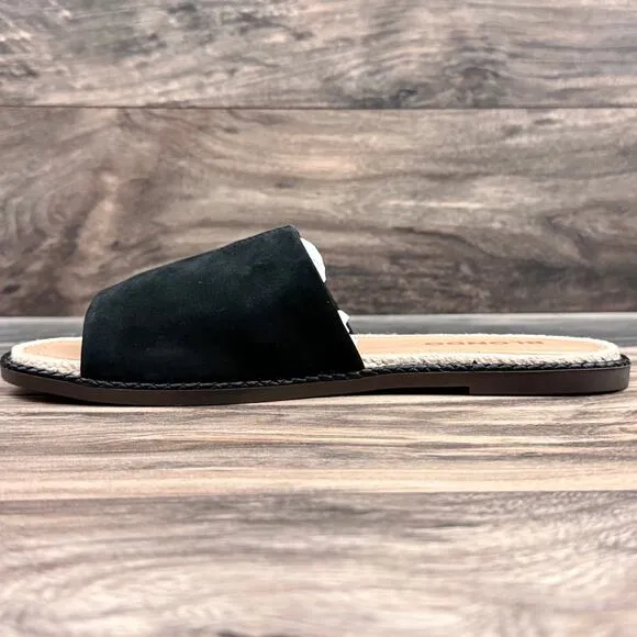 NIB Blondo 8M Waterproof Emilia Black Nubuck Slide Flat Sandals Jute Trim