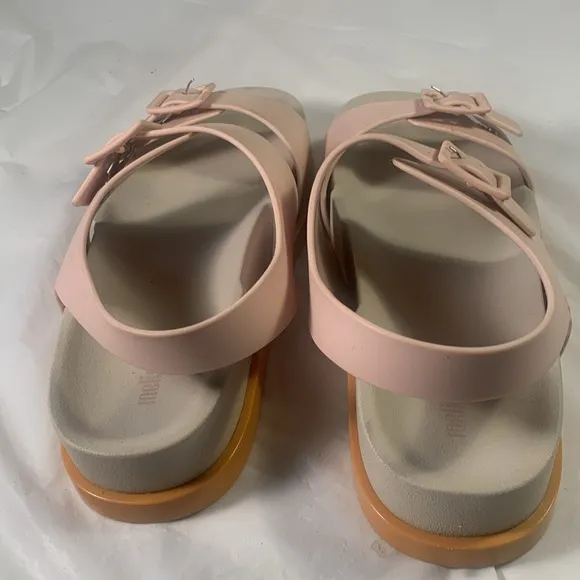 NIB Melissa Wide Platform Women’s Pink Orange and Beige Vegan Sandals