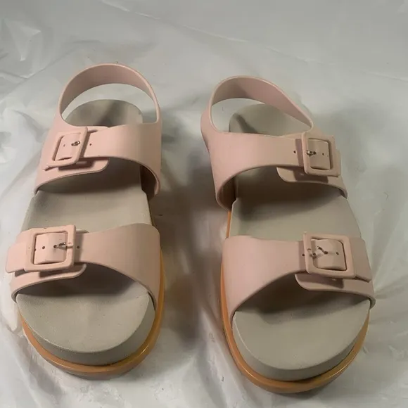 NIB Melissa Wide Platform Women’s Pink Orange and Beige Vegan Sandals