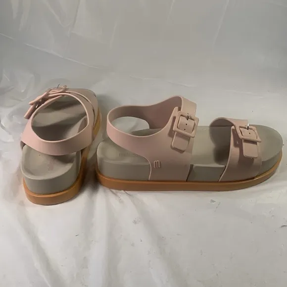 NIB Melissa Wide Platform Women’s Pink Orange and Beige Vegan Sandals