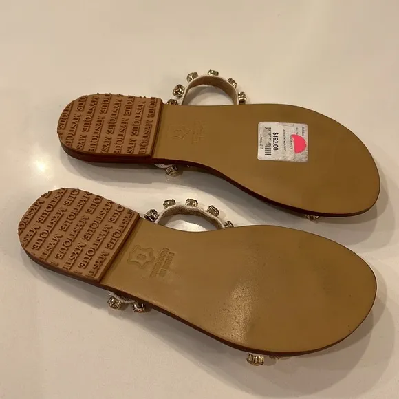 NIB Mystique Twill Crystal 2 Strap Flat Sandal 8