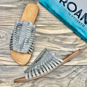 NIB Roan Bed Stu Chastity 8 38 Leather Huarache Slide Flat Sandals Alkaline Gray