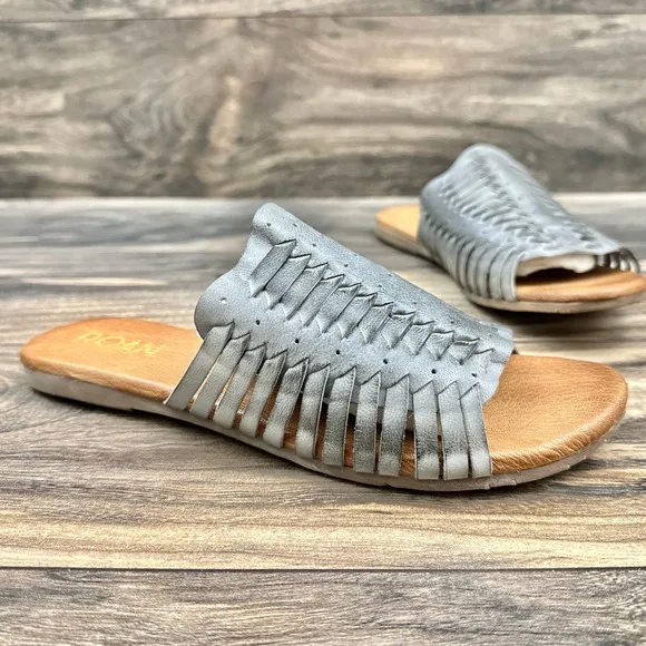 NIB Roan Bed Stu Chastity 8 38 Leather Huarache Slide Flat Sandals Alkaline Gray
