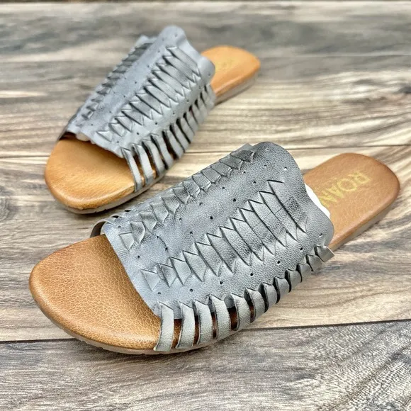 NIB Roan Bed Stu Chastity 8 38 Leather Huarache Slide Flat Sandals Alkaline Gray