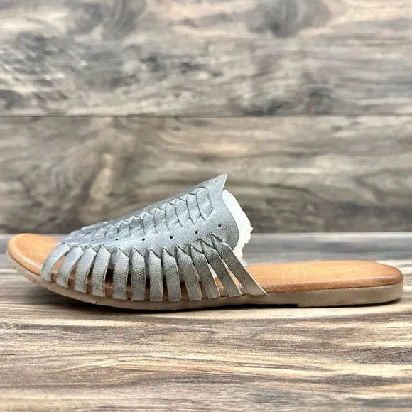 NIB Roan Bed Stu Chastity 8 38 Leather Huarache Slide Flat Sandals Alkaline Gray