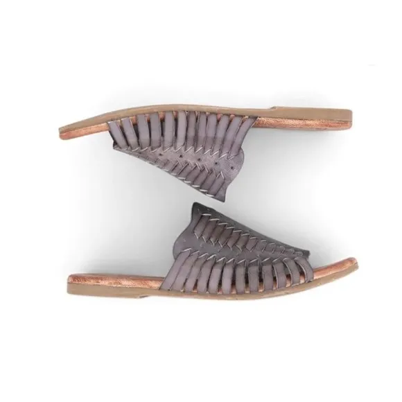 NIB Roan Bed Stu Chastity 8 38 Leather Huarache Slide Flat Sandals Alkaline Gray