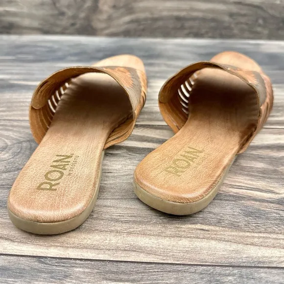 NIB Roan Bed Stu Chastity 8.5 39 Leather Huarache Slide Flat Sandals Almond Oats