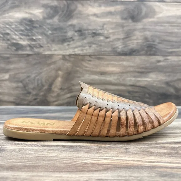 NIB Roan Bed Stu Chastity 8.5 39 Leather Huarache Slide Flat Sandals Almond Oats