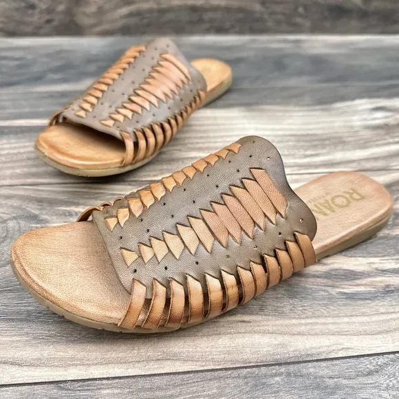 NIB Roan Bed Stu Chastity 8.5 39 Leather Huarache Slide Flat Sandals Almond Oats