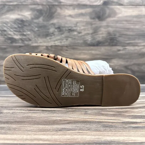 NIB Roan Bed Stu Chastity 8.5 39 Leather Huarache Slide Flat Sandals Almond Oats