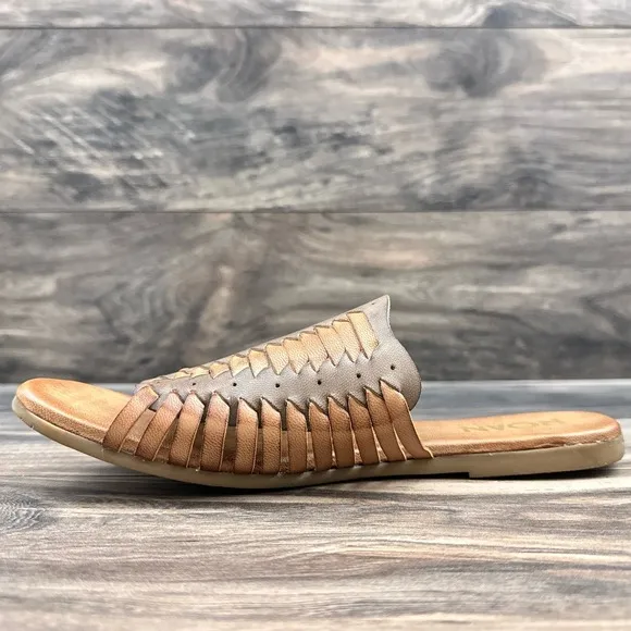 NIB Roan Bed Stu Chastity 8.5 39 Leather Huarache Slide Flat Sandals Almond Oats