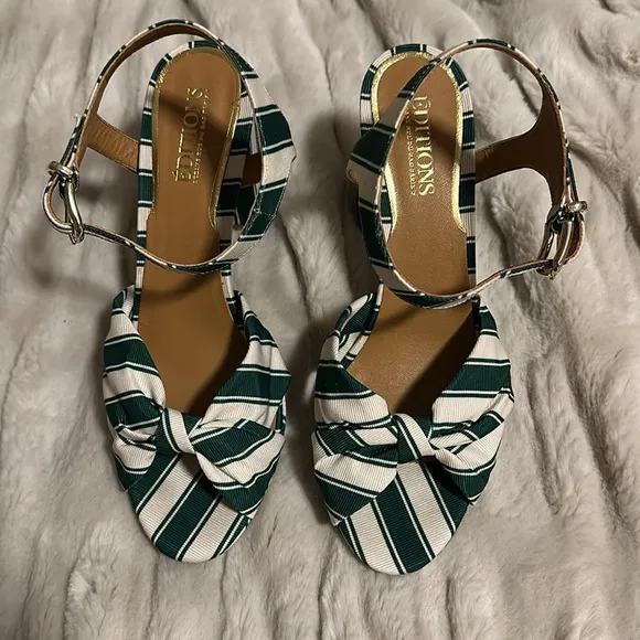 NIB | Sezane Editions ‘Carmela’ High Sandals Green Stripes - Size 8