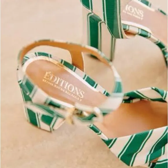 NIB | Sezane Editions ‘Carmela’ High Sandals Green Stripes - Size 8