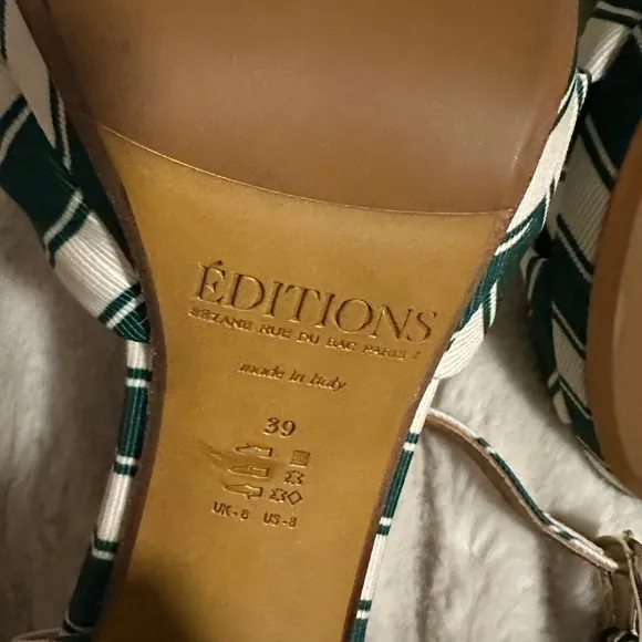 NIB | Sezane Editions ‘Carmela’ High Sandals Green Stripes - Size 8