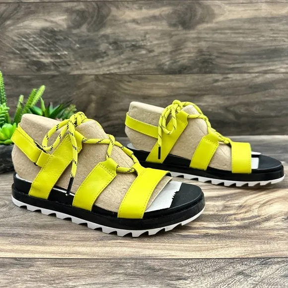 NIB Sorel Roaming Lace 8 Slingback Gladiator Flat Leather Sandals Lime Green