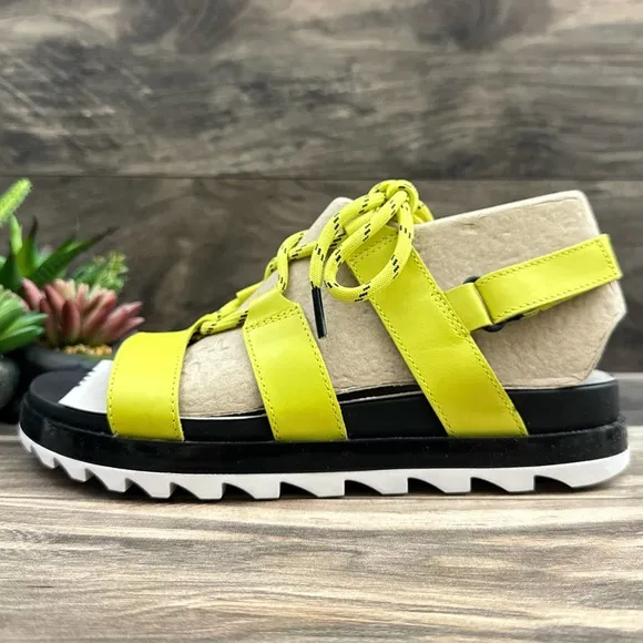 NIB Sorel Roaming Lace 8 Slingback Gladiator Flat Leather Sandals Lime Green