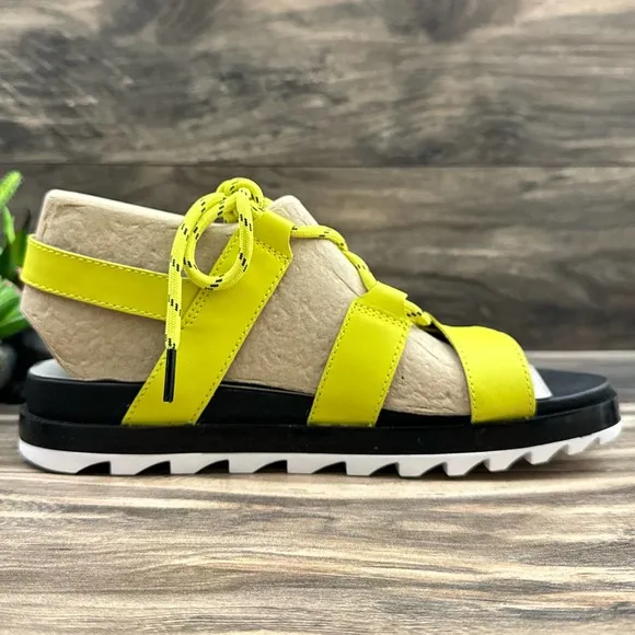 NIB Sorel Roaming Lace 8 Slingback Gladiator Flat Leather Sandals Lime Green
