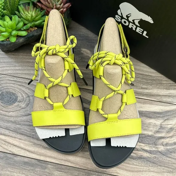 NIB Sorel Roaming Lace 8 Slingback Gladiator Flat Leather Sandals Lime Green