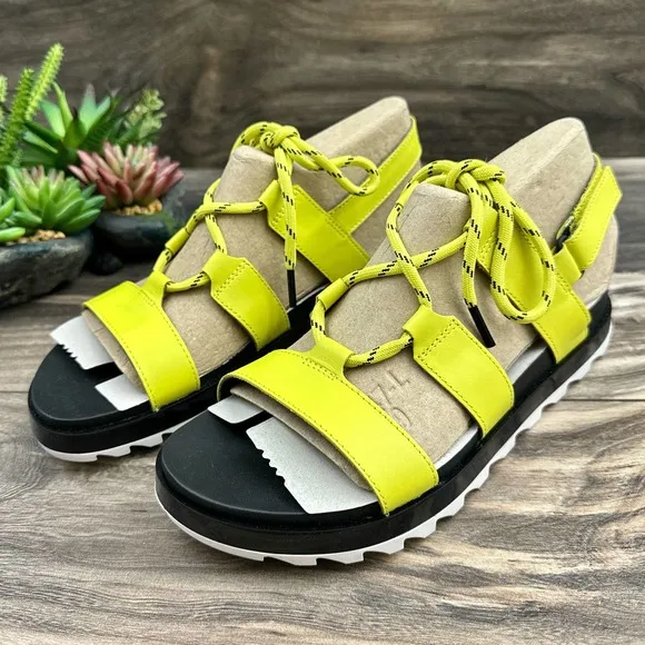 NIB Sorel Roaming Lace 8 Slingback Gladiator Flat Leather Sandals Lime Green