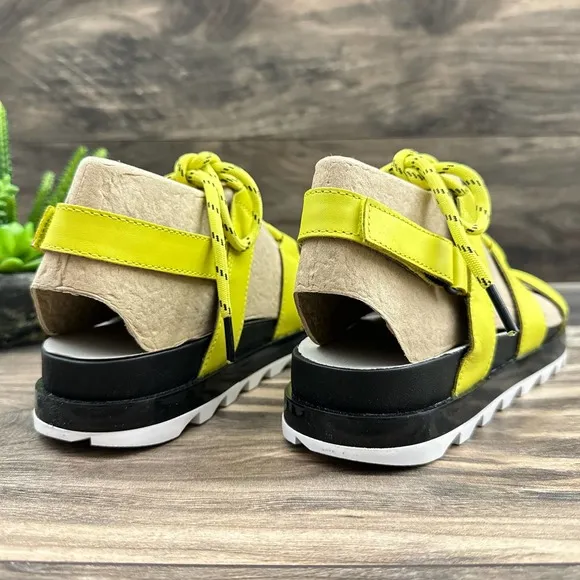 NIB Sorel Roaming Lace 8 Slingback Gladiator Flat Leather Sandals Lime Green
